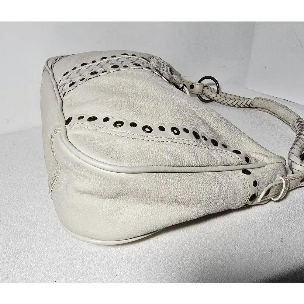 Wilsons Leather Hobo/Shoulder Bag Bronze Studs with Tassels Cream Purse Handbag